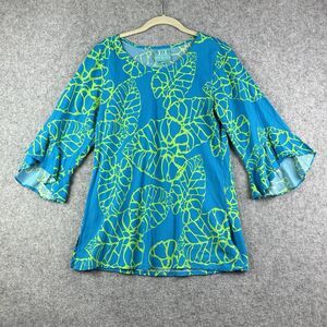 Escapada Tunic Top Womens Small Blue Green Floral Coastal Beach Blouse Shirt